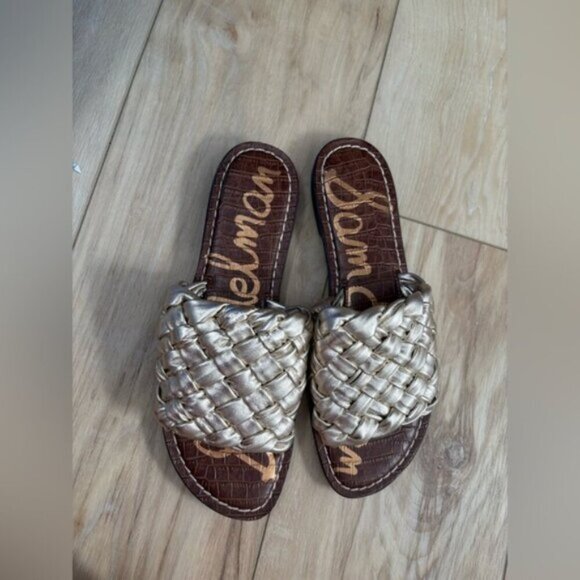 NWOT- SAM EDELMAN-Sandals Griffin Jute MetallicWoven Leather Flats - Picture 2 of 3
